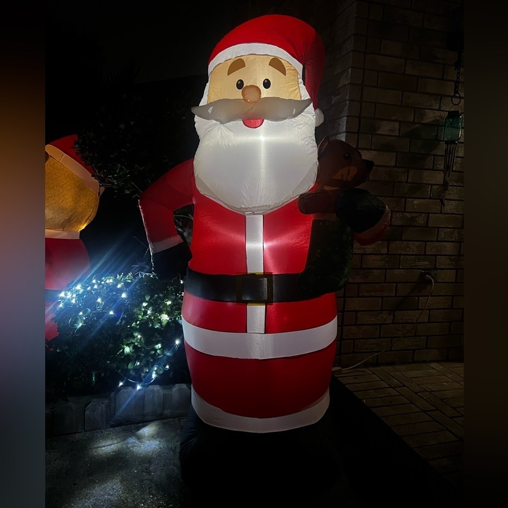 Inflatable Santa Claus with Teddy Bear - Red and White